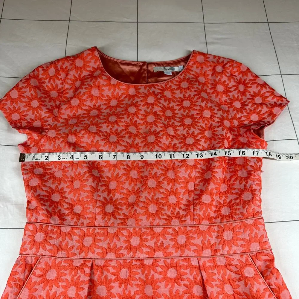Boden Dress Women 10 Long Coral Orange Daisy Jacquard Floral Sheath Pockets - Picture 9 of 12